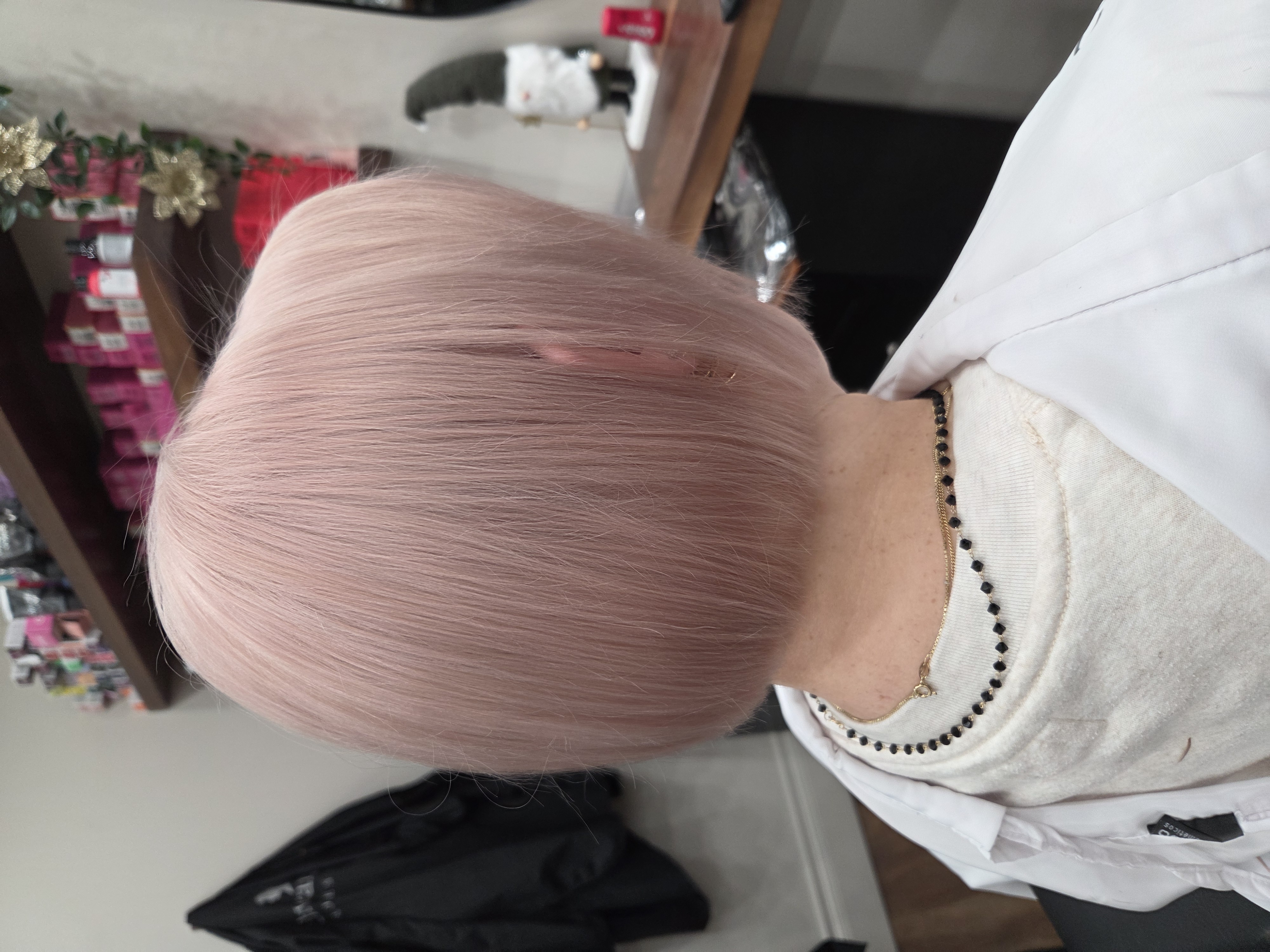 Pastel pink bob with sleek finish